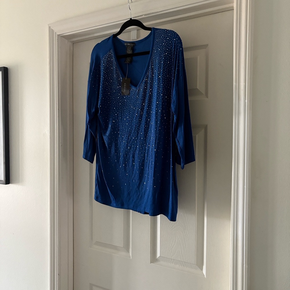 Design History Sapphire V-Neck Top with Rhinestones - Picture 9 of 9